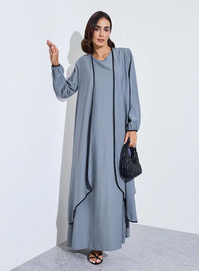 ستايلي Grey Solid Asymmetric Hem Abaya and Dress Modest Set
