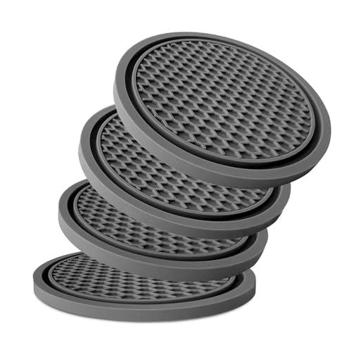 KULOLO Car Cup Holder Coaster 4 Pack Non Slip ShockproofFlexible PVC Rubber Insert for CarTruckSUVVan 275x02 Universal Fit Auto Cup Holders Accessories for Women and ManGray - Image 1