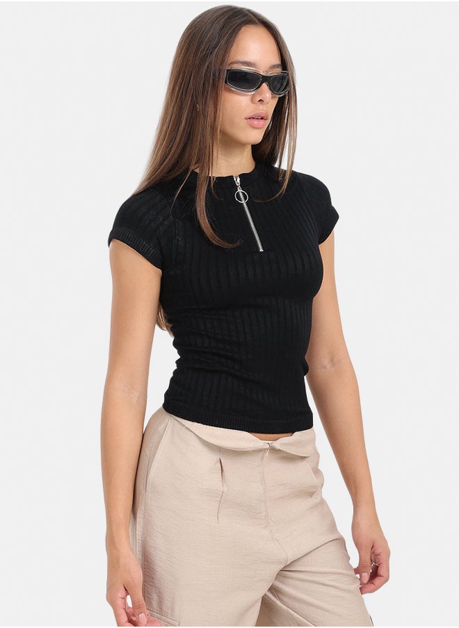 Carina - Ribbed Seamless Half Zip Top - Image 1