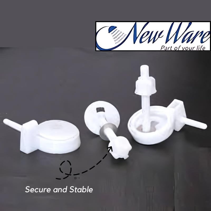 NEW WARE غطاء مقعد المرحاض البلاستيكي هند. نوع مفصلات دائرية مع مشبك (اللون: أبيض، زوج 1) - Image 5