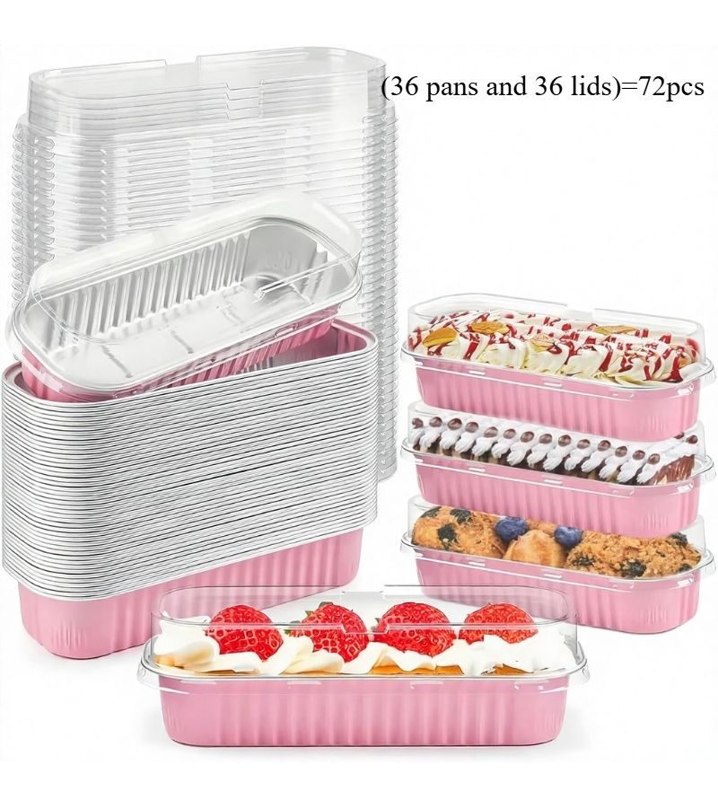 72 Pcs Mini Rectangular Aluminum Foil Baking Pan Set With 36 Lids For Reusable Wheat Bread And Cake Portioning - Image 1