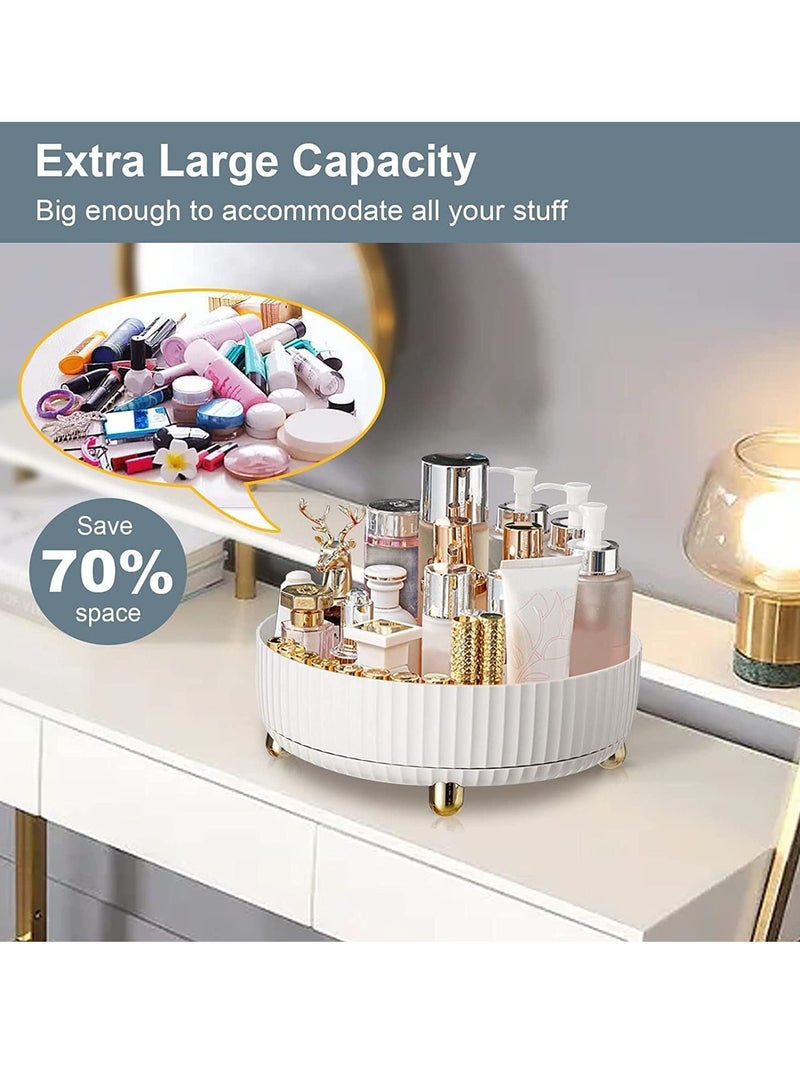 ليدين منظم عطور للمكياج يدور 360 درجة كسول سوزان لمستحضرات التجميل والتخزين والمكتب وصينية هدايا مستديرة بسعة كبيرة لمجوهراتك (أبيض) - Image 4