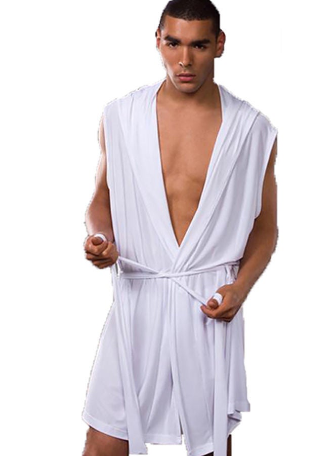 NIBEMINENT Comfortable Sleeveless Robe White 