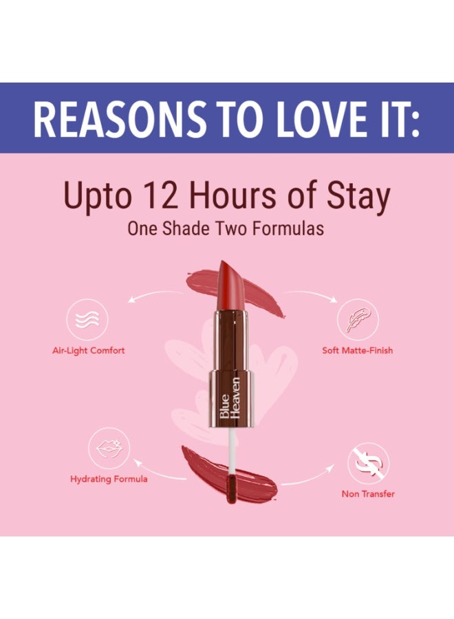 بلو هيفن أحمر الشفاه بلو هيفين لوف ديو 2 في 1 ثنائي الجوانب للنساء | عدم النقل| مرطب ويدوم طويلاً حتى 12 ساعة | تركيبة ناعمة غير لامعة - 20 |1.5 مل + 4 جرام - Image 4
