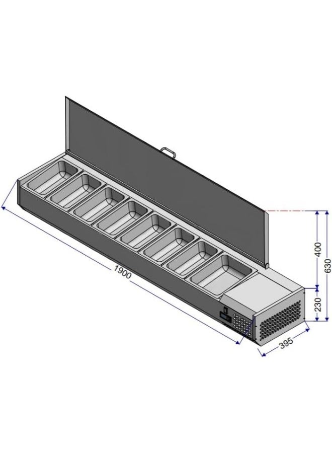 Sofia Refrigeration Salad Bar Display, Refrigerated Well, Stainless Steel Table Top Salad Display Chiller Energy Efficient (1900x395x270) - Image 3