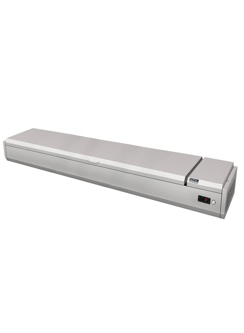 Sofia Refrigeration Salad Bar Display, Refrigerated Well, Stainless Steel Table Top Salad Display Chiller Energy Efficient (1900x395x270) - Image 1