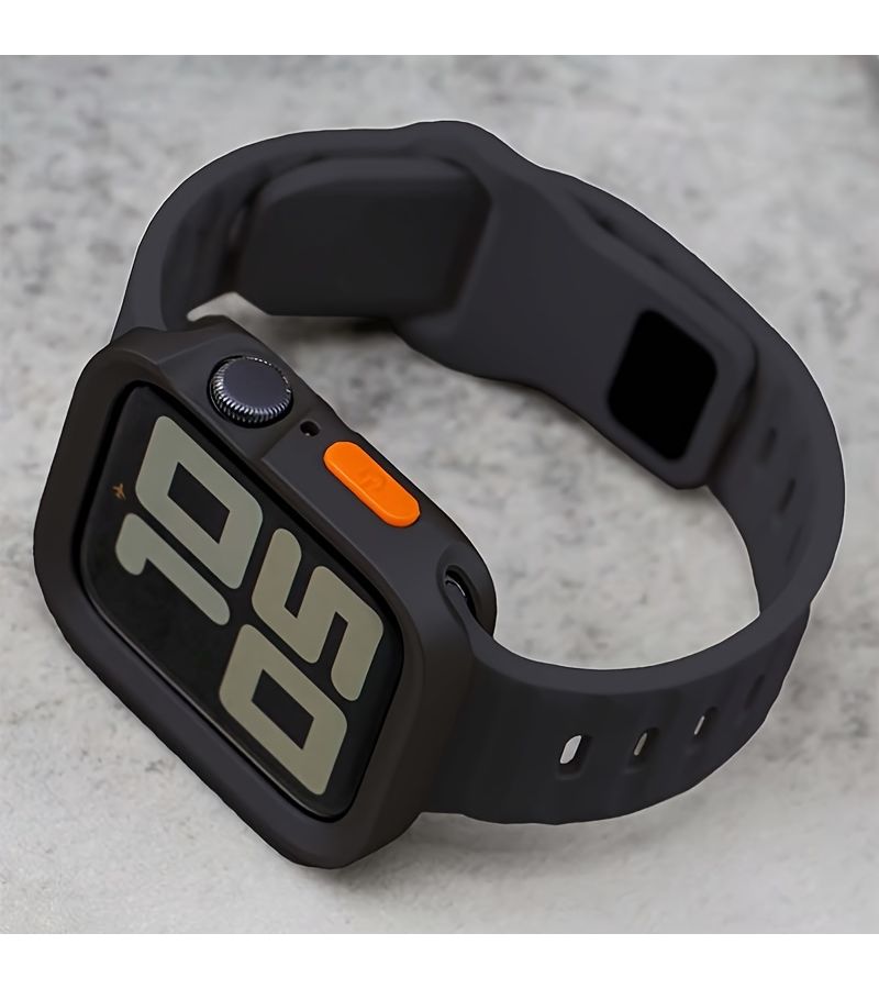 Orange TPU Thick Case And Silicone Strap Set For Apple Watch 49mm Anti Slip Sport Yoga Breathable Hollow Cover - Image 4
