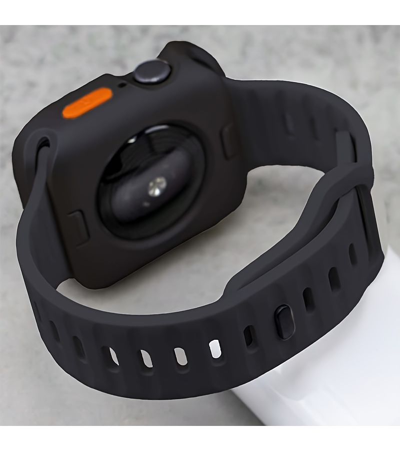 Orange TPU Thick Case And Silicone Strap Set For Apple Watch 49mm Anti Slip Sport Yoga Breathable Hollow Cover - Image 5