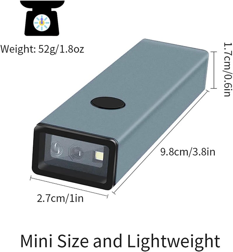 2D 1D QR Barcode Scanner with 3 in 1 Bluetooth 2.4 GHz Wireless and USB Wired Connection - 58g Pocket Portable Reader Compatible with Android Linux iOS and OS for Inventory - Image 5