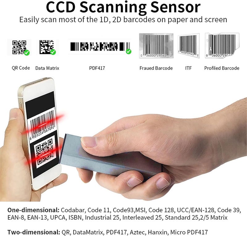 2D 1D QR Barcode Scanner with 3 in 1 Bluetooth 2.4 GHz Wireless and USB Wired Connection - 58g Pocket Portable Reader Compatible with Android Linux iOS and OS for Inventory - Image 4