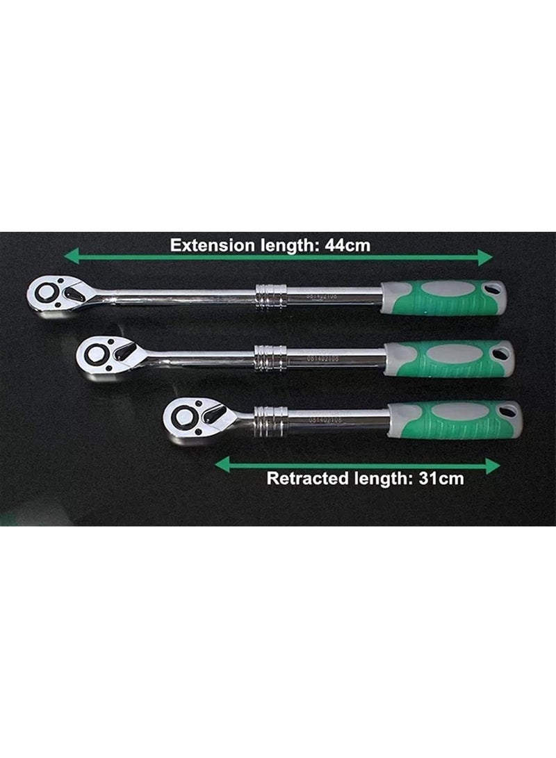 GGOOT Ratchet Spanner Socket Set Socket Wrench Set 31-44Cm Torque Wrench Car Bike Repair Tools Hardware Tool Kits Adjustmently 3Pcs 1/2Inch Auto Telescopic Ratchet Wrench 1012  - Image 3