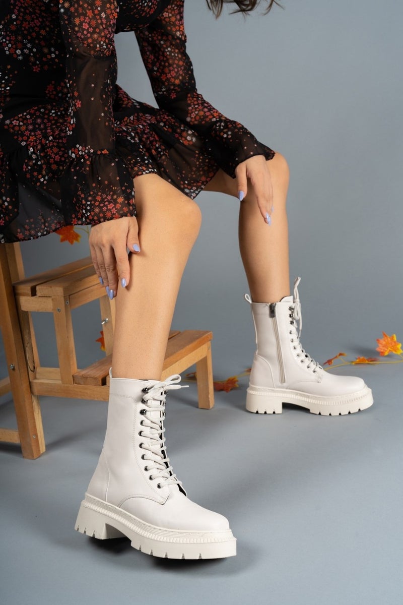 Riccon Extra Matte Beige Women's Zippered Boots 0012299  - Image 1