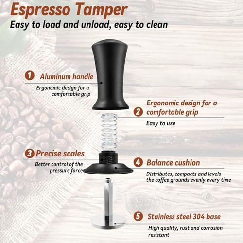Gmnuiy51mm Coffee Espresso Tamper ，with Stainless Steel Base Tamper ，Silicone Tamper Mat,Black Espresso Distribution Tool， Coffee puck screen - Image 4