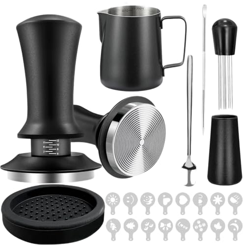 Gmnuiy51mm Coffee Espresso Tamper ，with Stainless Steel Base Tamper ，Silicone Tamper Mat,Black Espresso Distribution Tool， Coffee puck screen - Image 1