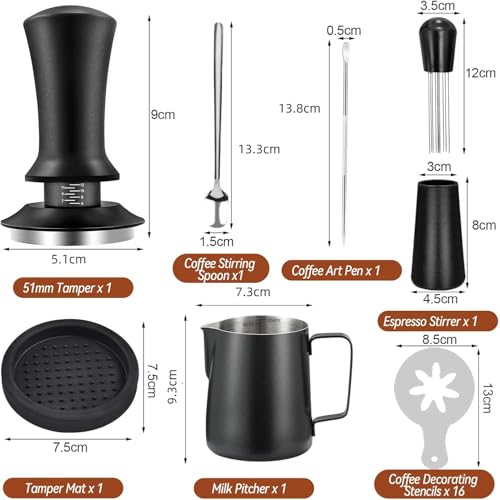 Gmnuiy51mm Coffee Espresso Tamper ，with Stainless Steel Base Tamper ，Silicone Tamper Mat,Black Espresso Distribution Tool， Coffee puck screen - Image 2