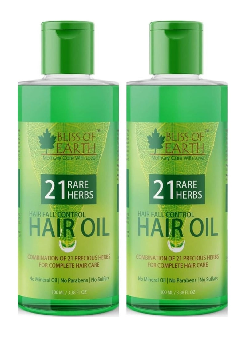BLISS OF EARTH Bliss of Earth Hair Fall Control Hair Oil With 21 Rare Herbs 2x100ML  - Image 1