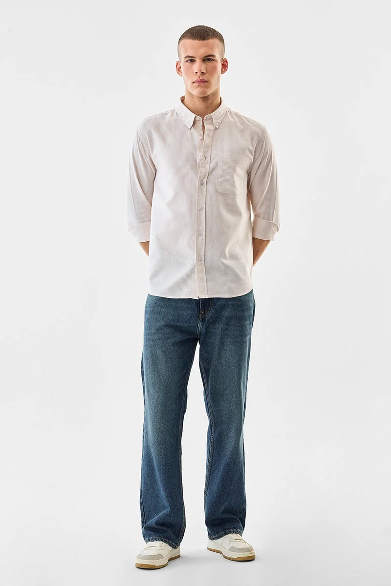 سنيتش Beige Striped Long Sleeve Regular Fit Shirt
