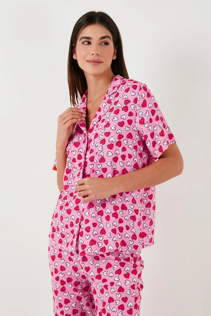 Lela Comfortable Cut Wide Leg Mono Collar Short Sleeve Pajama Set Women's Pajama Set 6110290
