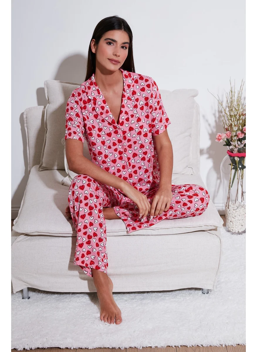 Lela Comfortable Cut Wide Leg Mono Collar Short Sleeve Pajama Set Women's Pajama Set 6110290