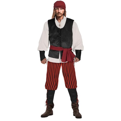 IWQBQ Men's Pirate Costume 5 Pcs Medieval Renaissance Outfits Halloween Viking Set(Z3601BK,S) - Image 2