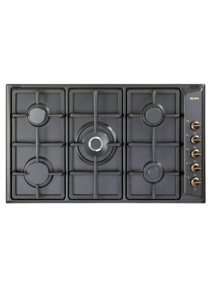 إل با - موقد غاز كلاسيكي 90 سم بخمس مناطق - موقد حلقة مزدوجة مركزية - إشعال إلكتروني - أجهزة أمان - تحكم بالمقابض - تقنية إيطالية