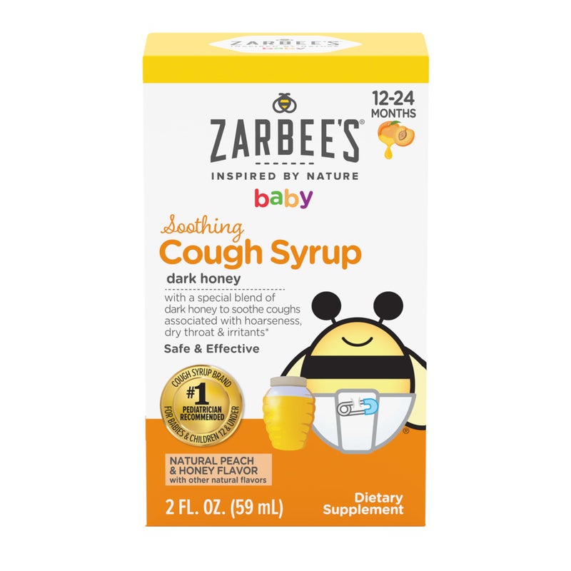 Zarbee's Baby Soothing Honey Cough Syrup for Babies 12-24 Months, Safe & Effective Cough Syrup with Soothing Dark Honey for Occasional Coughs, Drug & Alcohol-Free, Peach & Honey, 2 fl. oz - Image 1