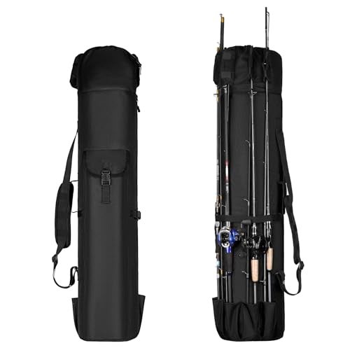 Wowelife Fishing Rod Carrier Bag, Fishing Reel Organizer Pole Storage Bag Upgraded for Fishing and Traveling, A Fishing Gift for Men, Father and Friends(Black) - Image 1
