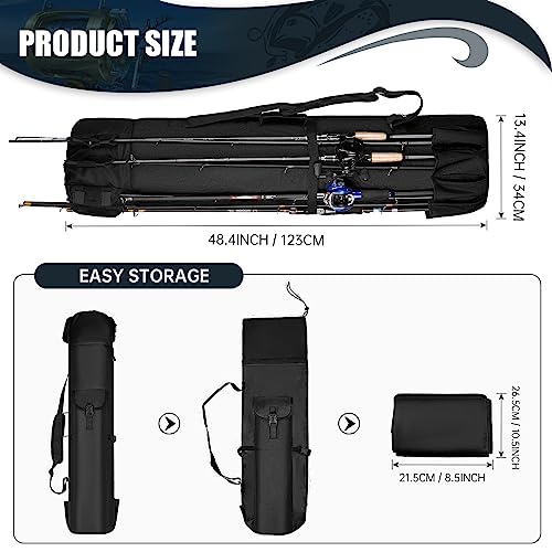Wowelife Fishing Rod Carrier Bag, Fishing Reel Organizer Pole Storage Bag Upgraded for Fishing and Traveling, A Fishing Gift for Men, Father and Friends(Black) - Image 3