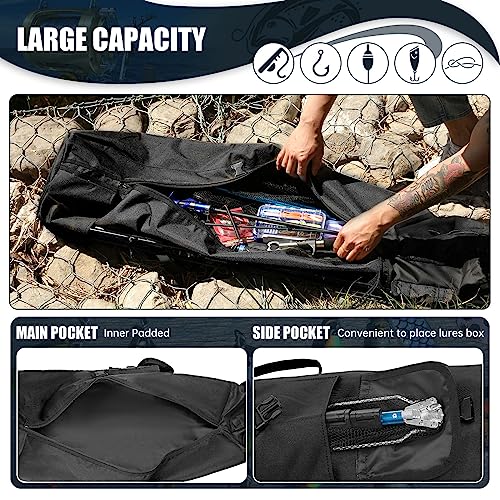 Wowelife Fishing Rod Carrier Bag, Fishing Reel Organizer Pole Storage Bag Upgraded for Fishing and Traveling, A Fishing Gift for Men, Father and Friends(Black) - Image 4