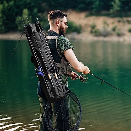 Wowelife Fishing Rod Carrier Bag, Fishing Reel Organizer Pole Storage Bag Upgraded for Fishing and Traveling, A Fishing Gift for Men, Father and Friends(Black) - Image 5