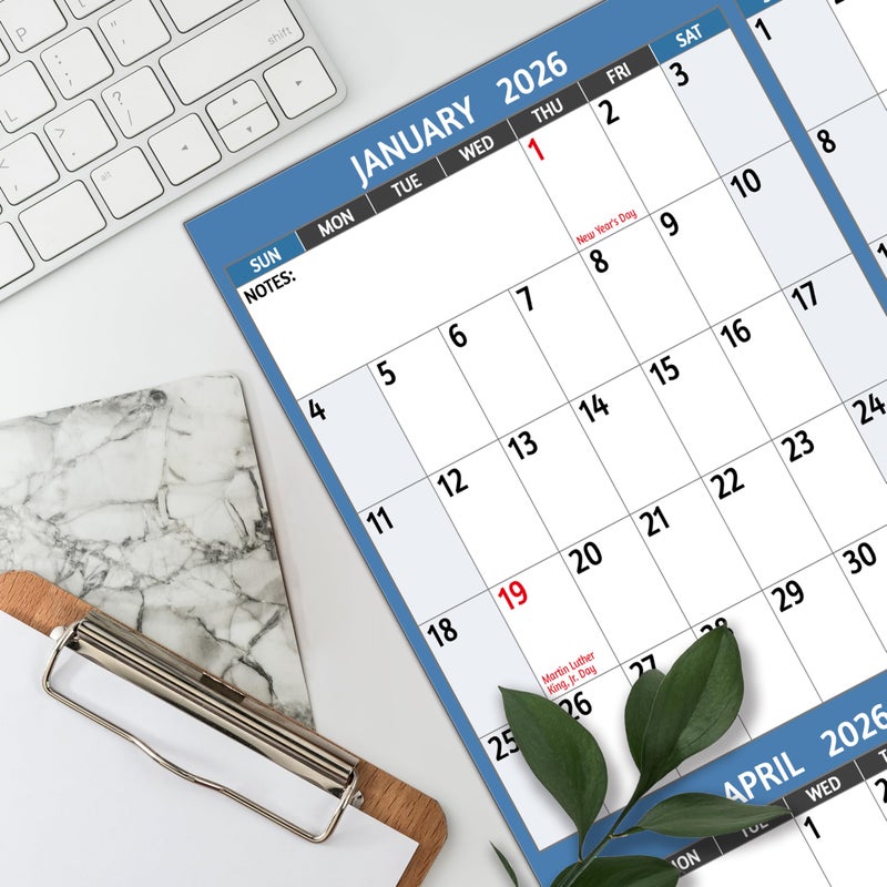 BowCuk 2026 Yearly Wall Calendar - Large Yearly Calendar 2026, Jan 2026 - Dec 2026, 25.2" x 38.2" (Open), 2026 Calendar, Large Wall Calendar 2026, Full Year Paper with Notes, Thicker Paper - Light blue - Image 2