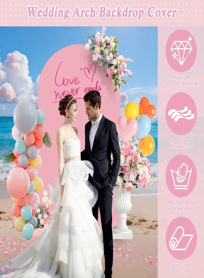 Dexpinzo 7.2FT Wedding Arch Cover, Pink Spandex Fitted Wedding Arch Stand Cover Round Top Chiara Arch Backdrop Cover with Balloon Tie Tool for Baby Shower Gender Reveal Birthday Party Arch Decorations - Image 2