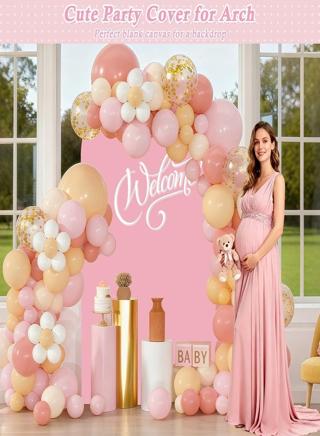 Dexpinzo 7.2FT Wedding Arch Cover, Pink Spandex Fitted Wedding Arch Stand Cover Round Top Chiara Arch Backdrop Cover with Balloon Tie Tool for Baby Shower Gender Reveal Birthday Party Arch Decorations - Image 3