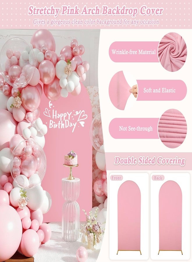 Dexpinzo 7.2FT Wedding Arch Cover, Pink Spandex Fitted Wedding Arch Stand Cover Round Top Chiara Arch Backdrop Cover with Balloon Tie Tool for Baby Shower Gender Reveal Birthday Party Arch Decorations - Image 5