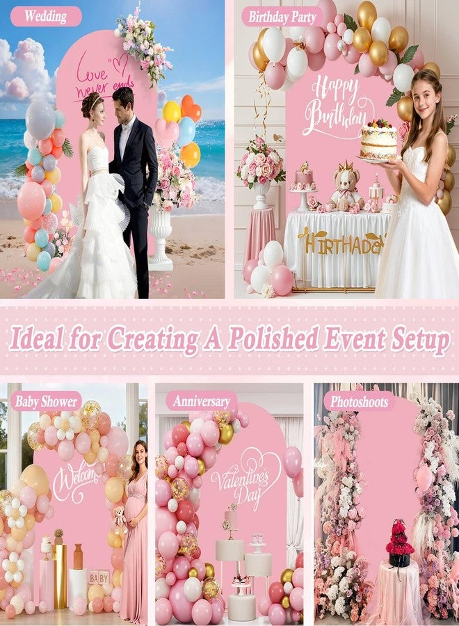 Dexpinzo 7.2FT Wedding Arch Cover, Pink Spandex Fitted Wedding Arch Stand Cover Round Top Chiara Arch Backdrop Cover with Balloon Tie Tool for Baby Shower Gender Reveal Birthday Party Arch Decorations - Image 4