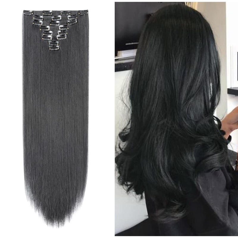 Snoilite Ombre Dipdye Color 8 Piece Full Head Clip in Hair Extension 26 Inches 66cm Length Dark Brown Curly New Synthetic Antitangle for Dreamlike Girls 26in StraightBlack