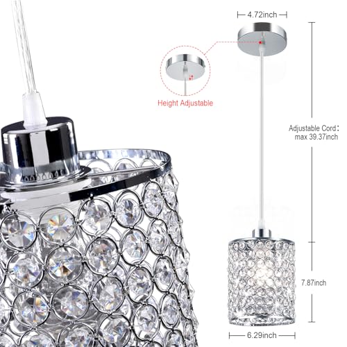 TISLYCO Modern Crystal Pendant Light Fixtures Set of 2, Ceiling Hanging Crystal Chandelier Over Kitchen Island Sink Lighting,Chrome Pendant Lighting For Dining Room, Bathroom, Hallway, EntryWay,Closet - Image 5