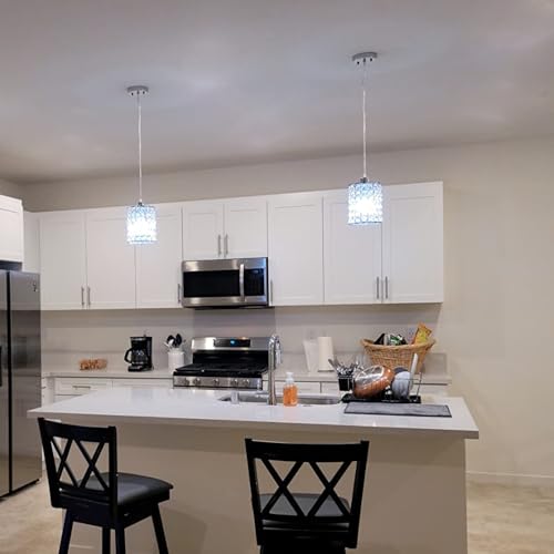 TISLYCO Modern Crystal Pendant Light Fixtures Set of 2, Ceiling Hanging Crystal Chandelier Over Kitchen Island Sink Lighting,Chrome Pendant Lighting For Dining Room, Bathroom, Hallway, EntryWay,Closet - Image 4