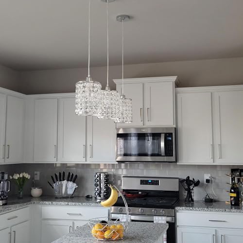 TISLYCO Modern Crystal Pendant Light Fixtures Set of 2, Ceiling Hanging Crystal Chandelier Over Kitchen Island Sink Lighting,Chrome Pendant Lighting For Dining Room, Bathroom, Hallway, EntryWay,Closet - Image 2