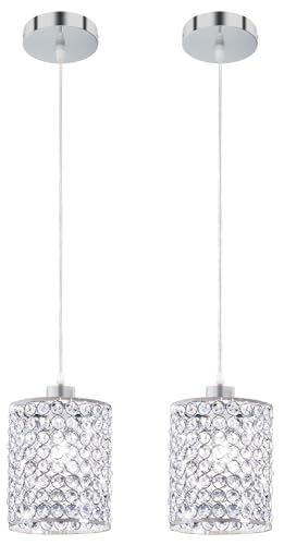 TISLYCO Modern Crystal Pendant Light Fixtures Set of 2, Ceiling Hanging Crystal Chandelier Over Kitchen Island Sink Lighting,Chrome Pendant Lighting For Dining Room, Bathroom, Hallway, EntryWay,Closet - Image 1