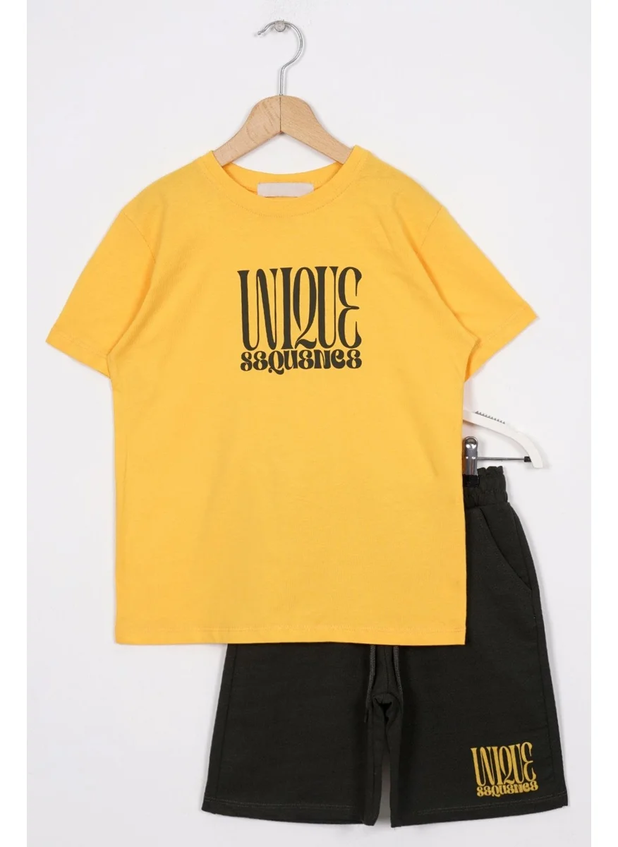 Zepkids Text Printed Mustard Color Boy Shorts Set