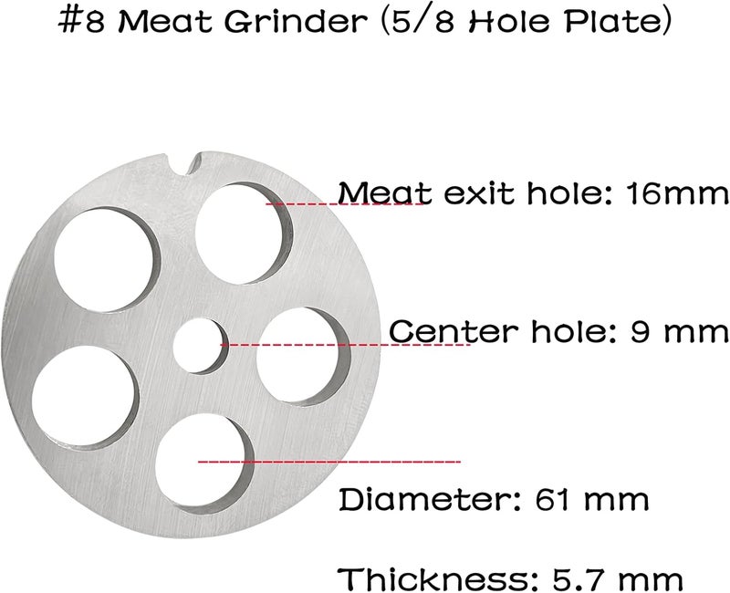 OUSTUE #8 Stainless Steel Meat Grinder Plate Discs Blades Compatible with Meat Grinders,Cutting Disks Heavy Duty (5/8 Hole Plate) - Image 2