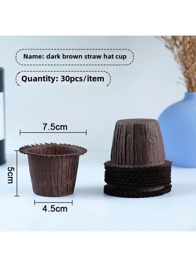 Baking Straw Hat Paper Cup Topper Hat Cupcake Cup Paper Hug Curl High Temperature Mafen Cup-Specifications:Dark Brown - Image 1
