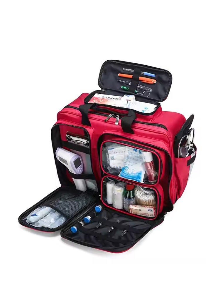Practical First Aid Kit with Multiple Pockets, First Responder Medical Bag Medical Supplies Organizer Bag for Emergencies, Home Office, Outdoor Camping Hiking (Red) - Image 5