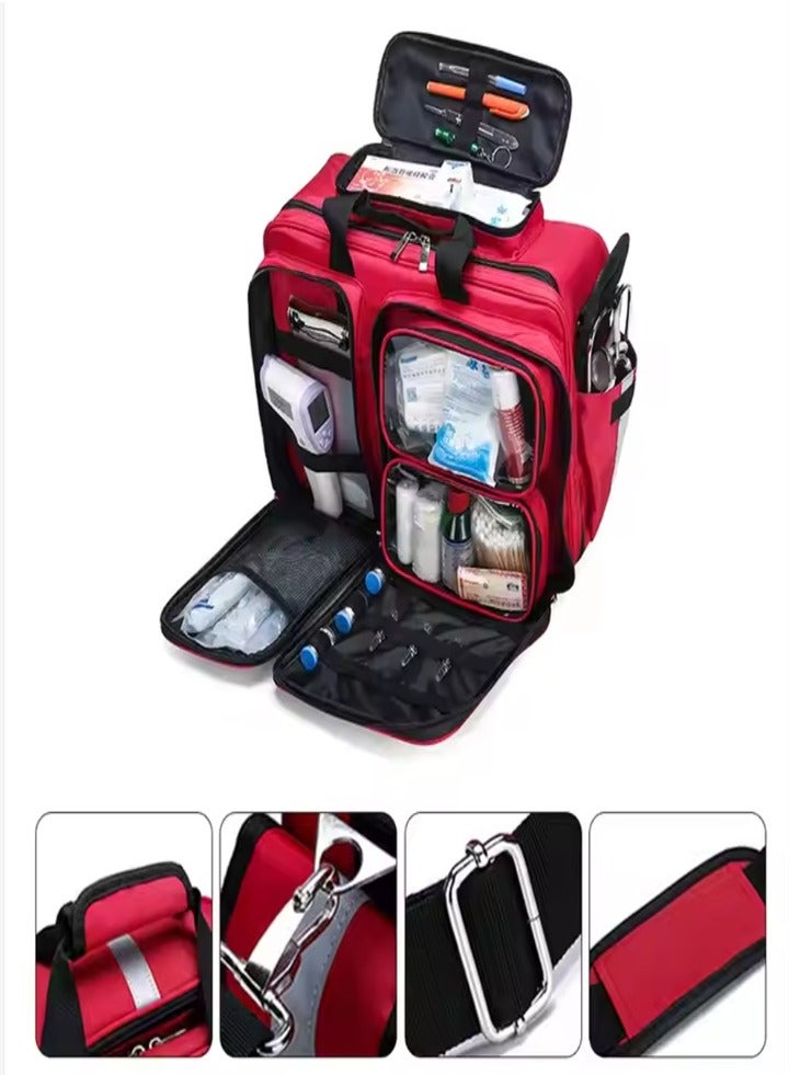 Practical First Aid Kit with Multiple Pockets, First Responder Medical Bag Medical Supplies Organizer Bag for Emergencies, Home Office, Outdoor Camping Hiking (Red) - Image 1