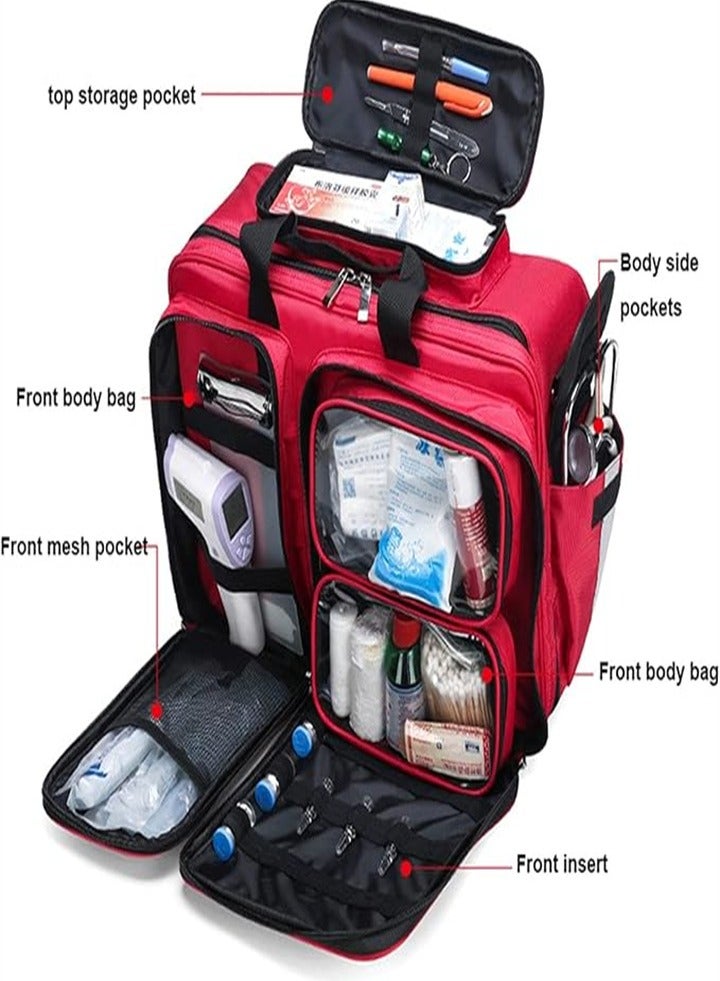 Practical First Aid Kit with Multiple Pockets, First Responder Medical Bag Medical Supplies Organizer Bag for Emergencies, Home Office, Outdoor Camping Hiking (Red) - Image 3