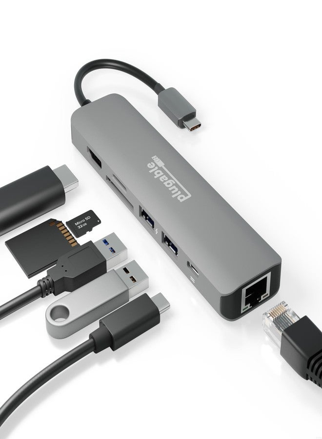 Plugable 7-in-1 USB C Hub Multiport Adapter with Ethernet - Compatible with Mac, Windows, Chromebook, Dell XPS and Thunderbolt 3 (87W Charging, Gigabit Ethernet, 4K HDMI, 2X USB, SD/microSD) - Image 1
