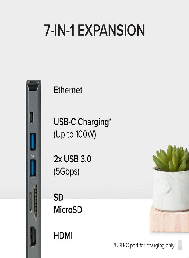 Plugable 7-in-1 USB C Hub Multiport Adapter with Ethernet - Compatible with Mac, Windows, Chromebook, Dell XPS and Thunderbolt 3 (87W Charging, Gigabit Ethernet, 4K HDMI, 2X USB, SD/microSD) - Image 2