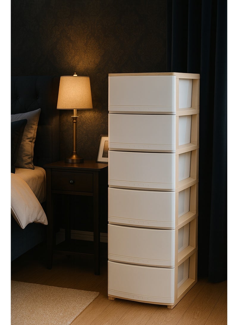 المفرج خزانة بـ 6 أدراج أبيض/بيج 42×34×124 سم - Image 4