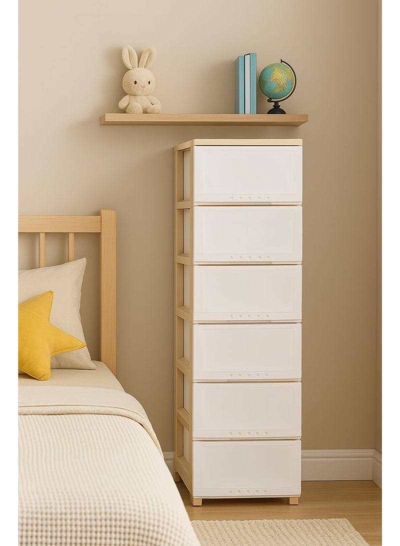 المفرج خزانة بـ 6 أدراج أبيض/بيج 42×34×124 سم - Image 5